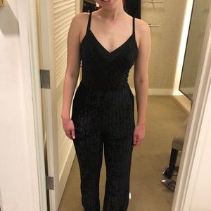 Adelyn Rae Black Velvet Jumpsuit